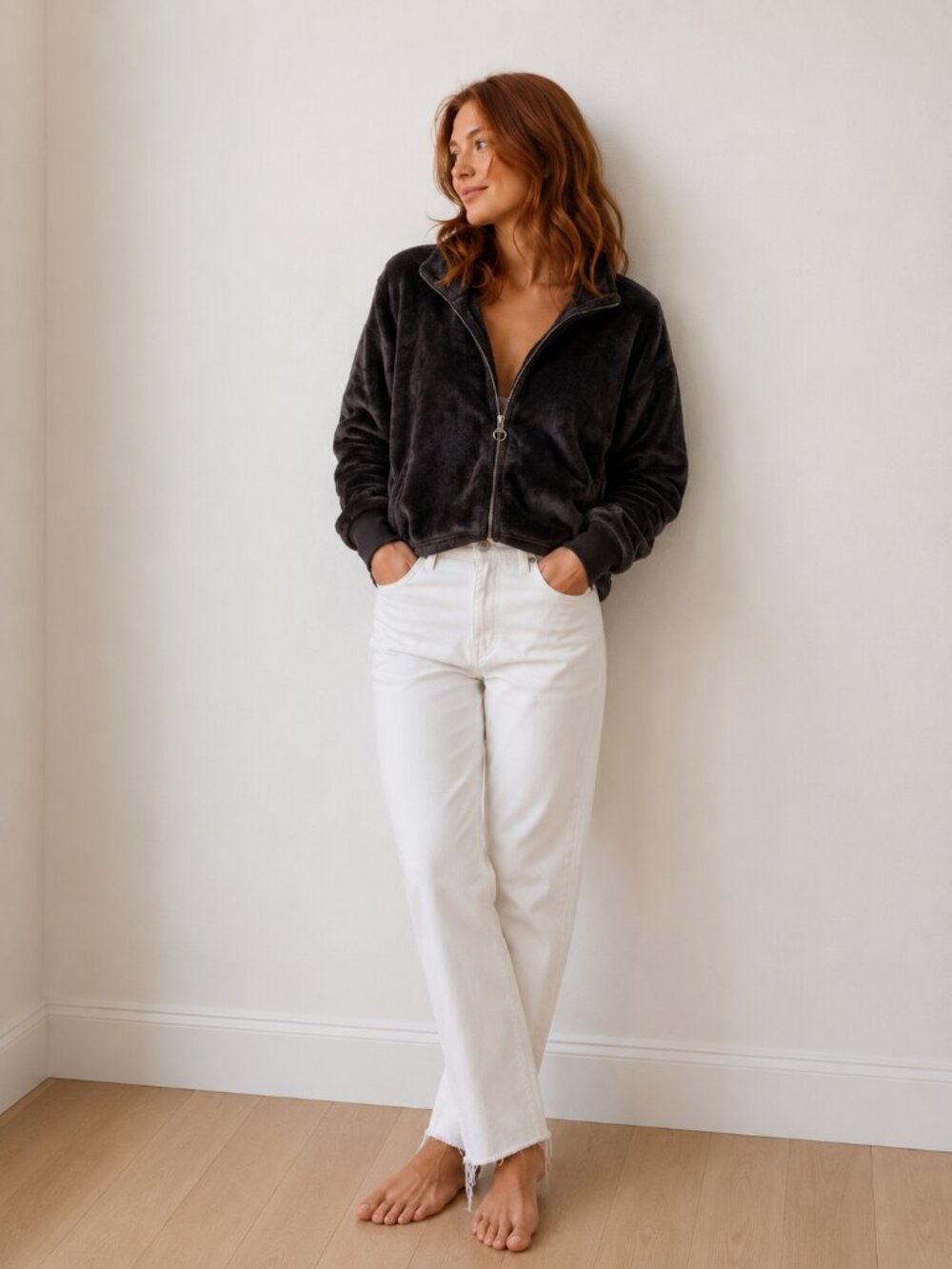 Athleta Black Plush Zip-Up Jacket